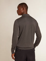 Men’s long-sleeved polo shirt in gray merino wool