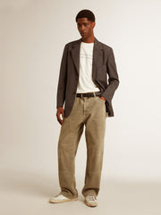 Men's T-shirt in aged white cotton with print and embroidery