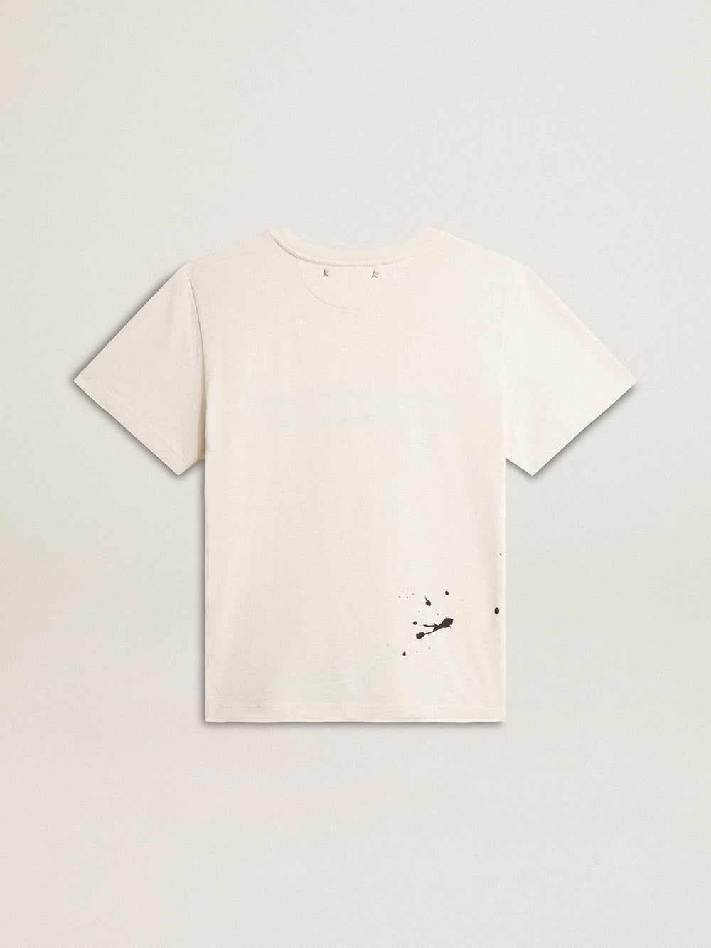 Men's T-shirt in aged white cotton with print and embroidery