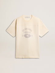Men's cotton T-shirt in vintage white with raw edge on the front