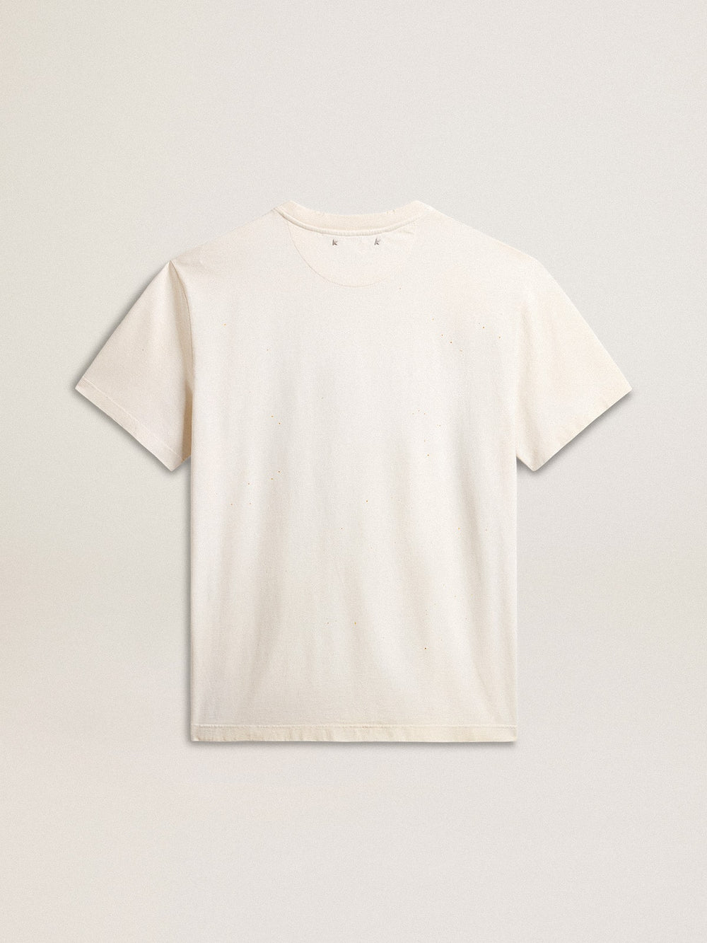 Men's aged white cotton T-shirt with gold print