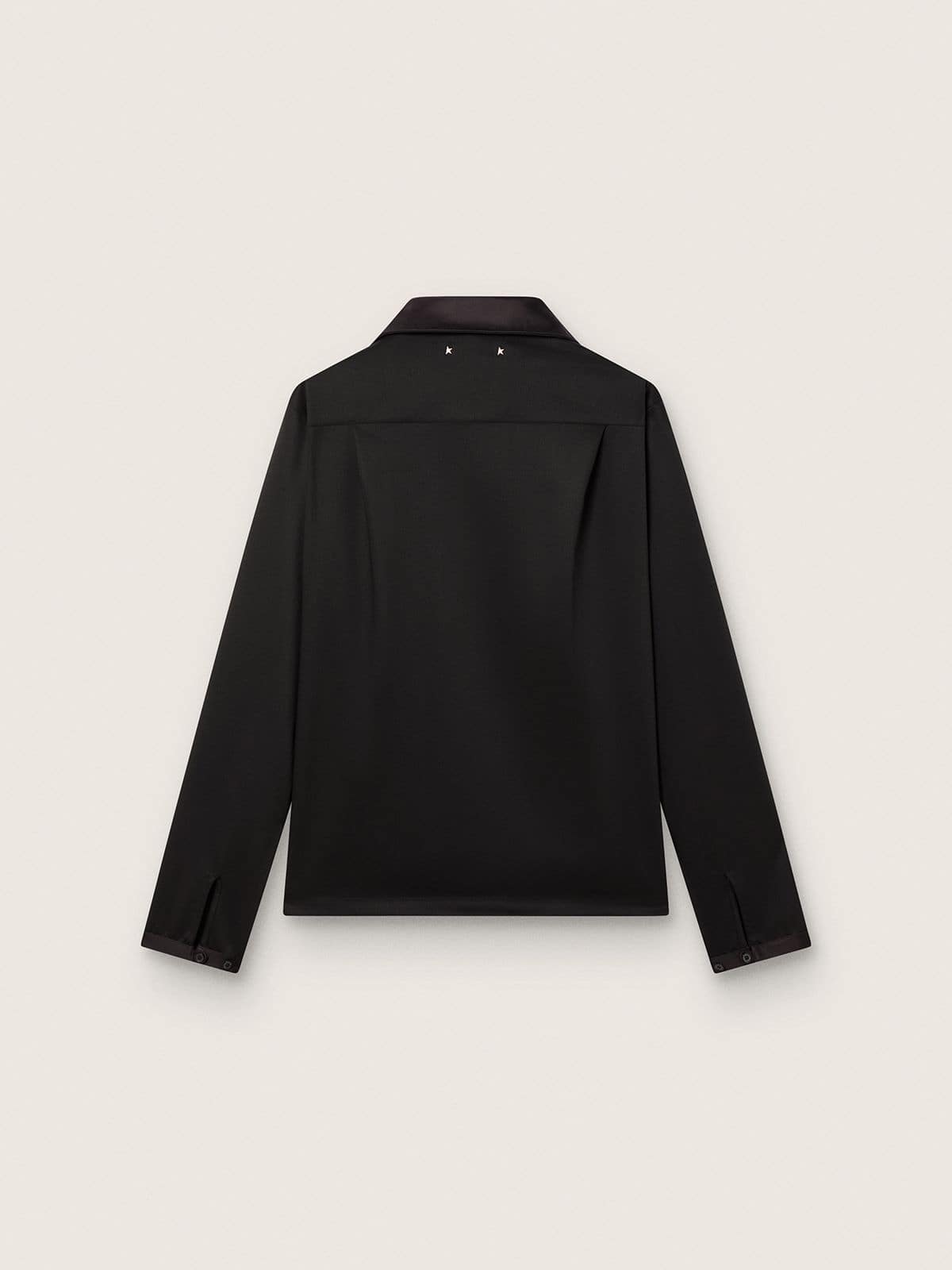 Men's shirt in black wool twill with black satin details