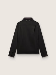 Men's shirt in black wool twill with black satin details
