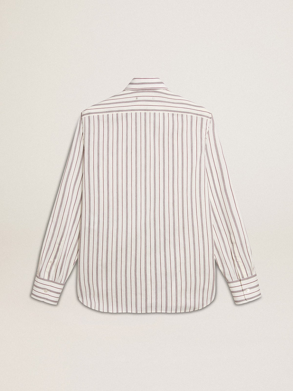 Men's white cotton shirt with fine burgundy stripes