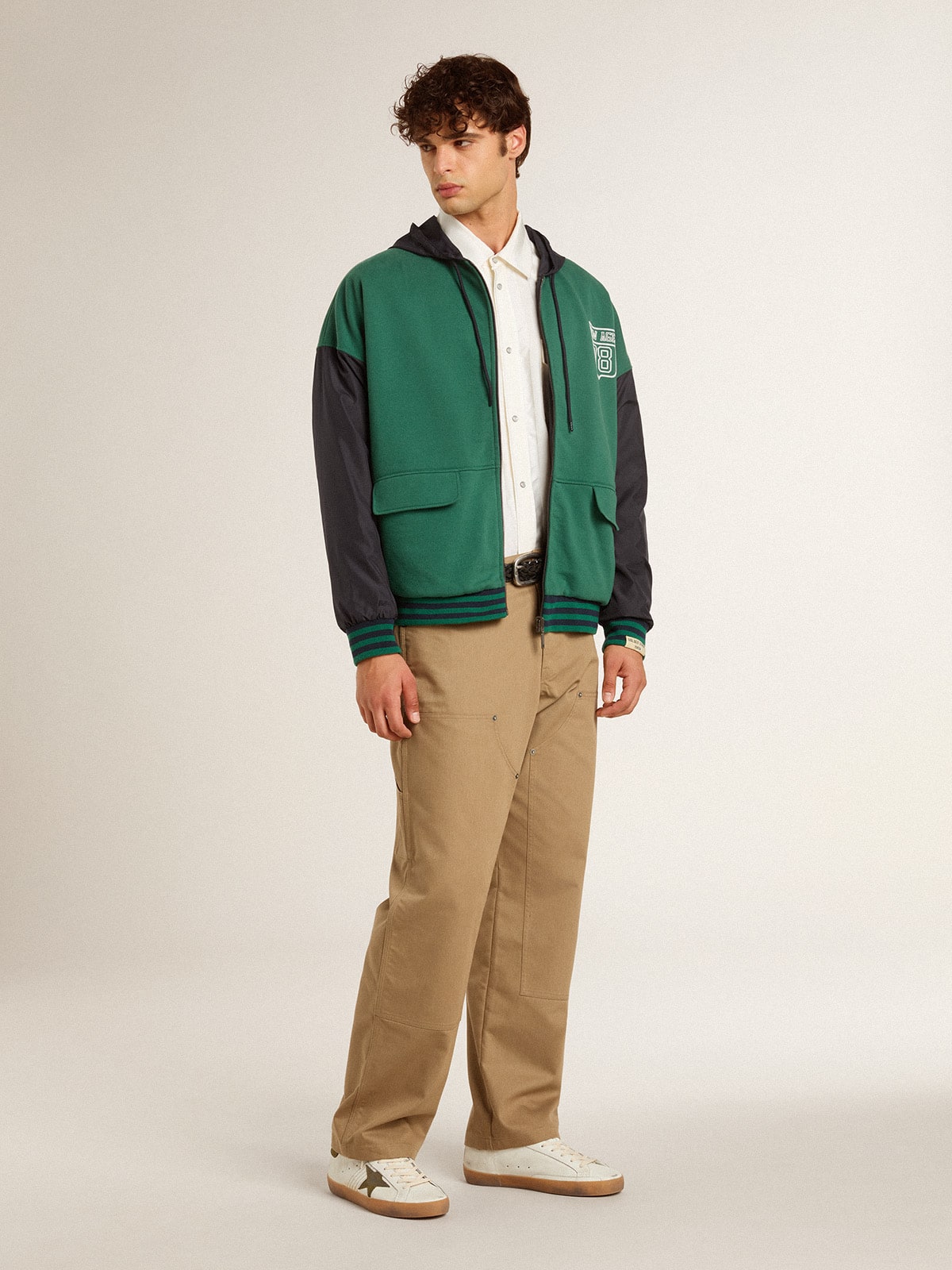 Men’s oversized worn-white shirt with vertical stripes