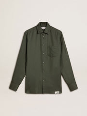 Men's dark green shirt with vertical stripes