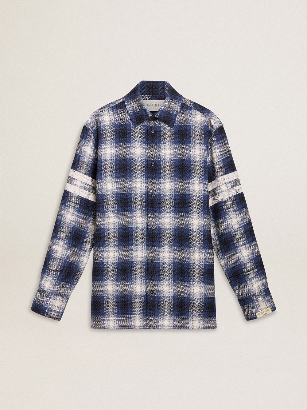Men's blue 3D checkered shirt with print on the back