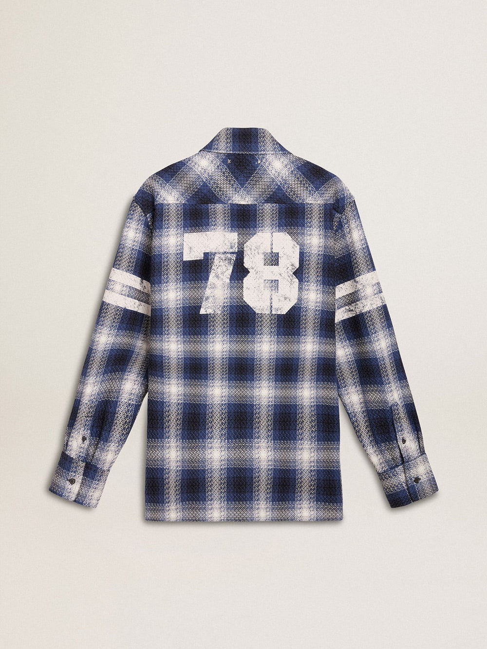Men's blue 3D checkered shirt with print on the back