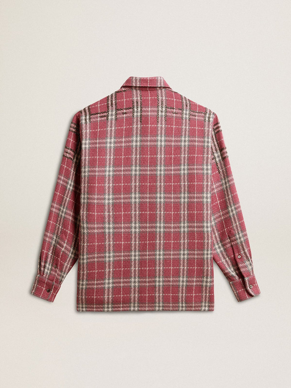 sand and gray check embroidery Boxy fit shirt with pink