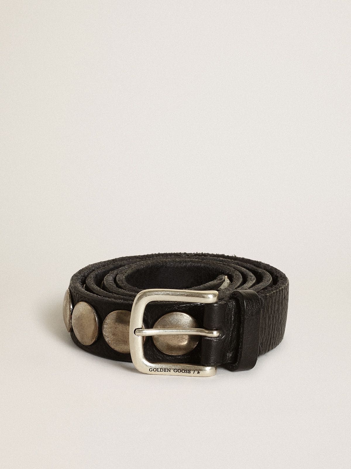 Black Trinidad belt in washed leather with studs