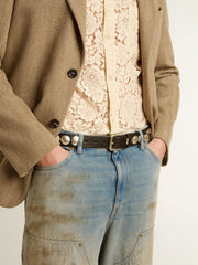 Black Trinidad belt in washed leather with studs