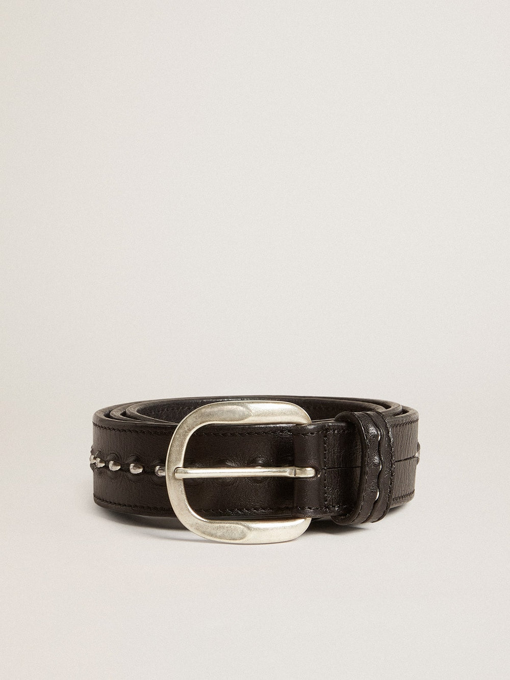 Black leather belt with studs