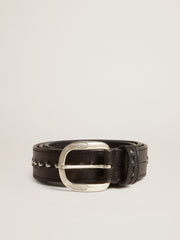Black leather belt with studs