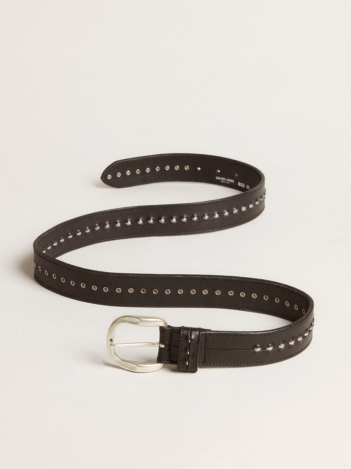 Black leather belt with studs