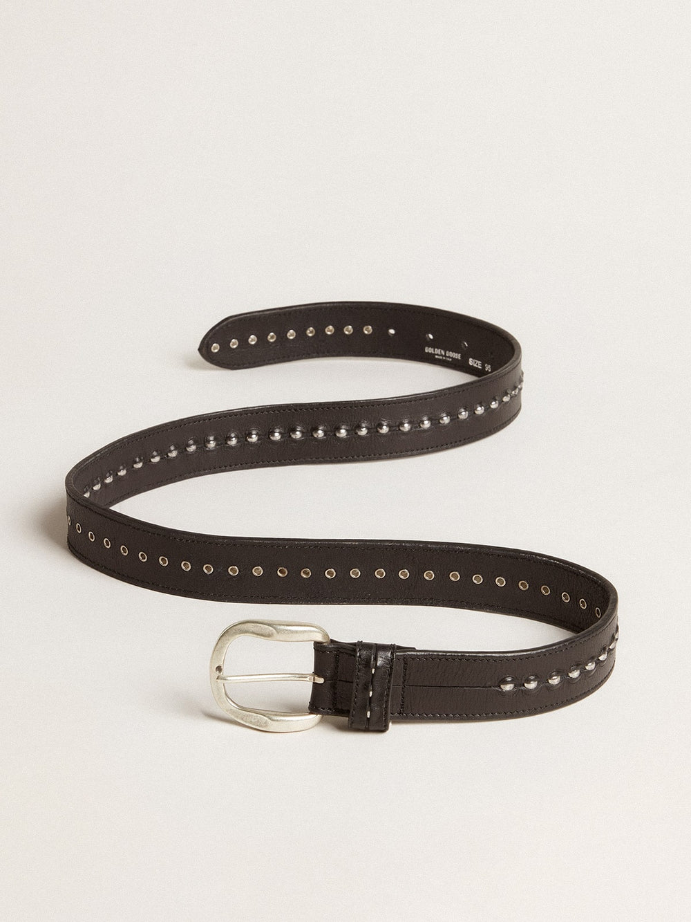 Black leather belt with studs