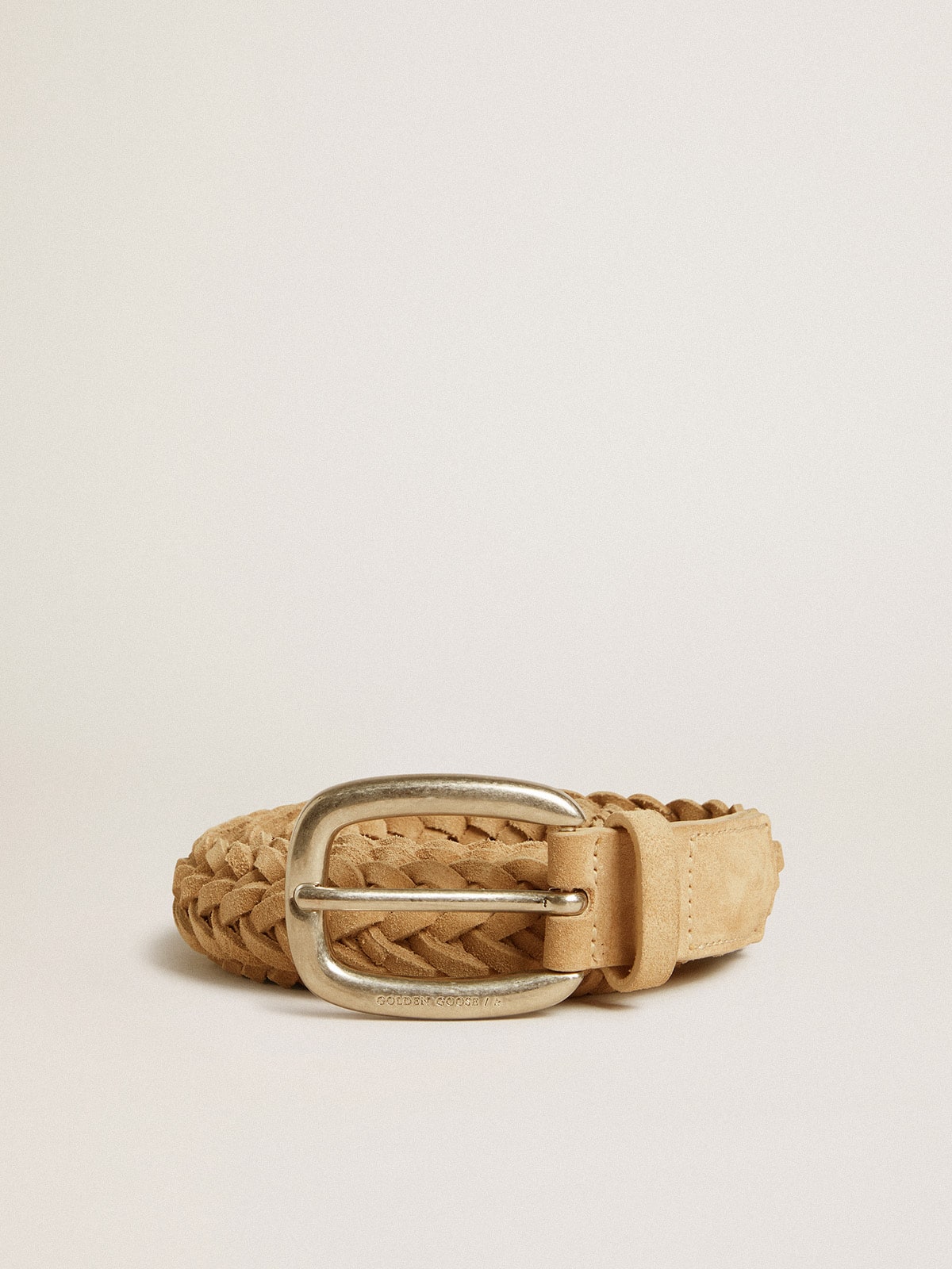 Sand-colored woven leather belt