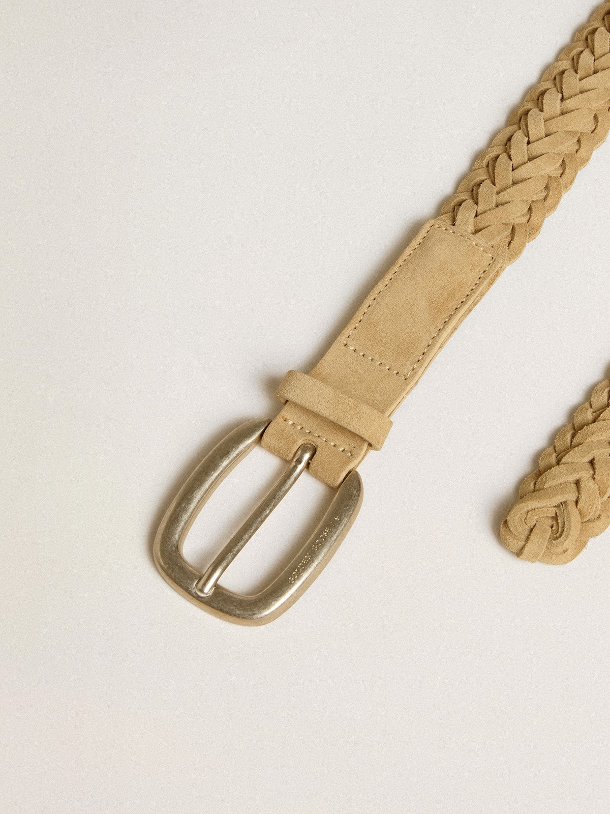 Sand-colored woven leather belt
