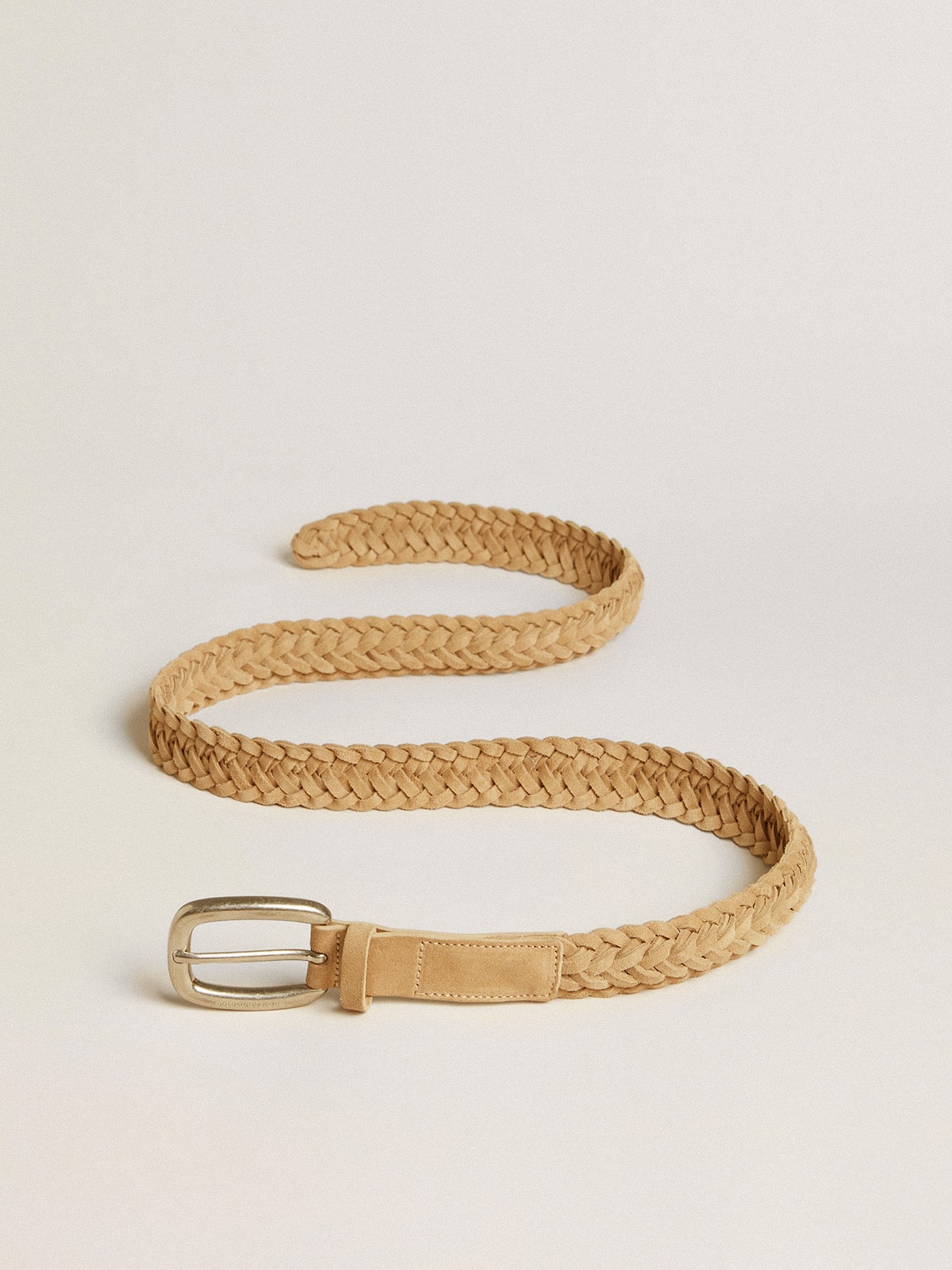 Sand-colored woven leather belt