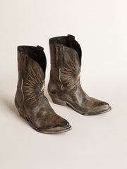 Men's low Wish Star boots in black leather with silver star