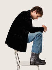 Men's high Biker boots in black leather with strap and silver-colored buckle