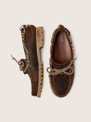 Men's Cruise loafers in brown waxed suede with dove gray hiking laces