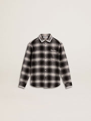 Kids' black and white checked shirt with white embroidery