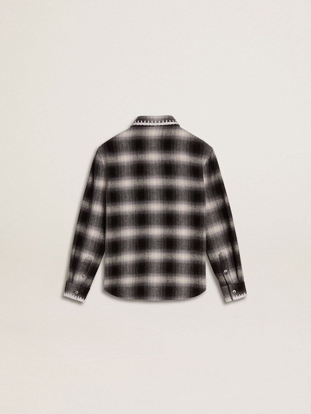 Kids' black and white checked shirt with white embroidery