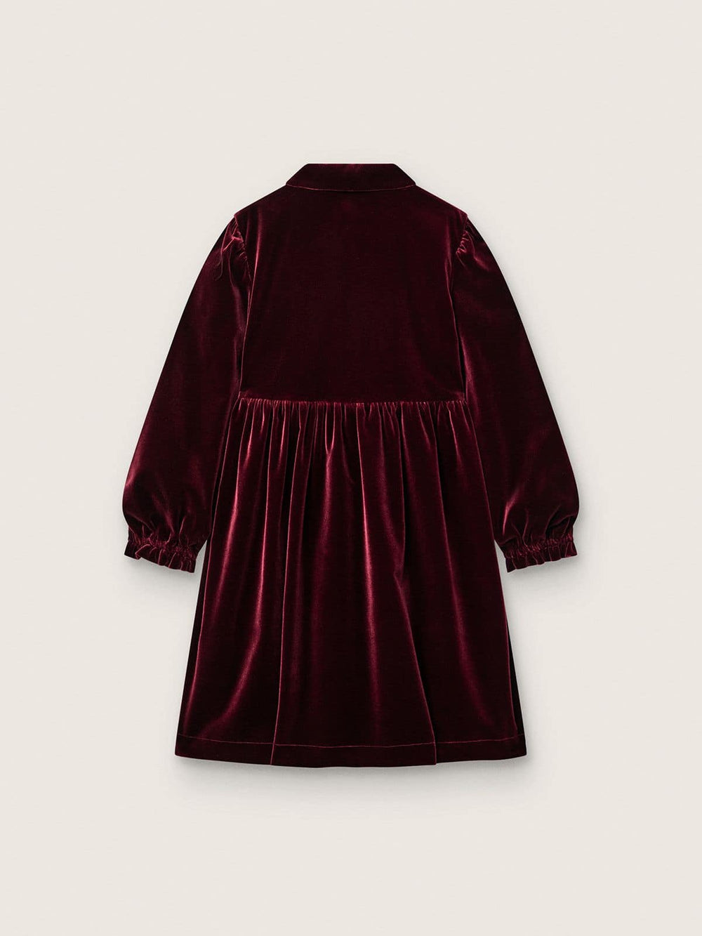 Girls’ burgundy velvet-effect dress with embroidery on the front