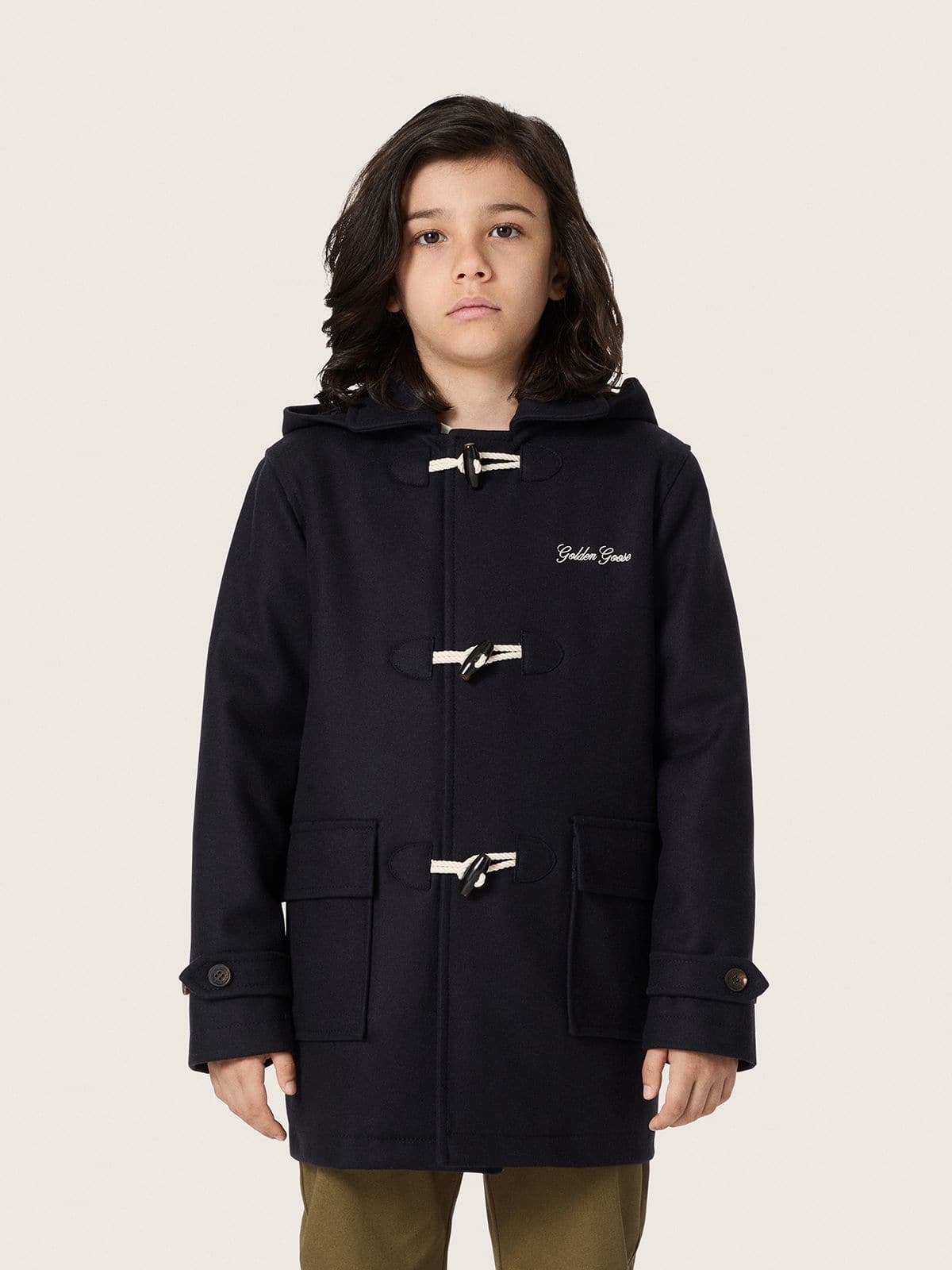 Boys’ dark blue hooded duffle coat