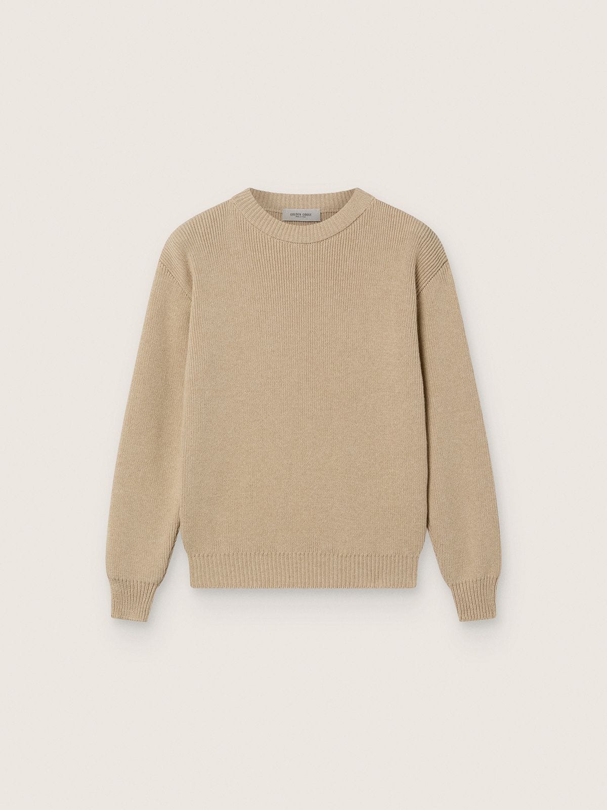Unisex Golden beige ribbed sweater for kids with logo on the back