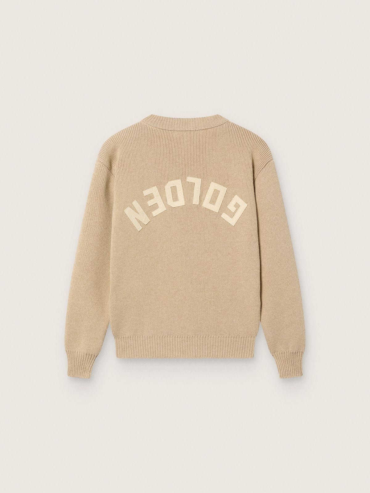 Unisex Golden beige ribbed sweater for kids with logo on the back