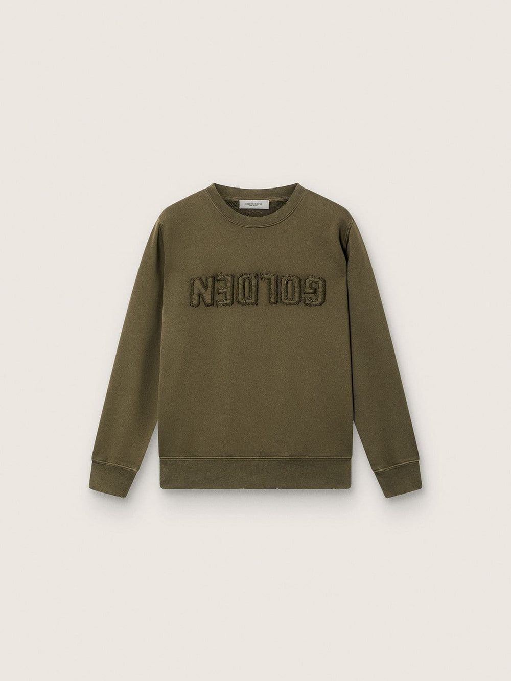 Golden unisex sweatshirt in military-green cotton with reversed logo