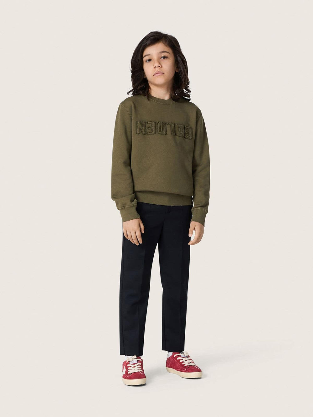 Golden unisex sweatshirt in military-green cotton with reversed logo