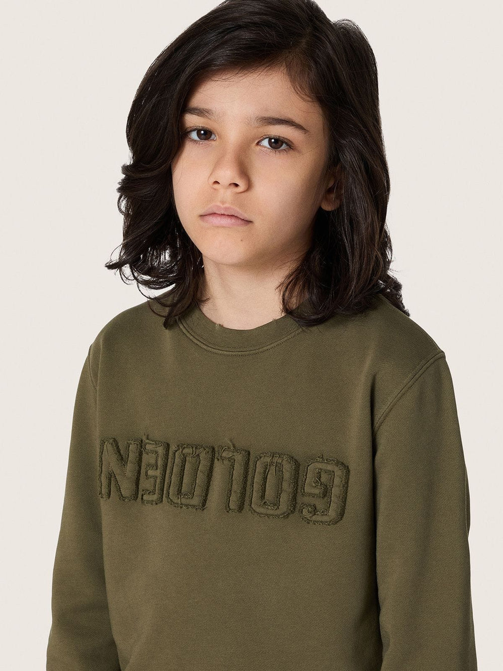 Golden unisex sweatshirt in military-green cotton with reversed logo