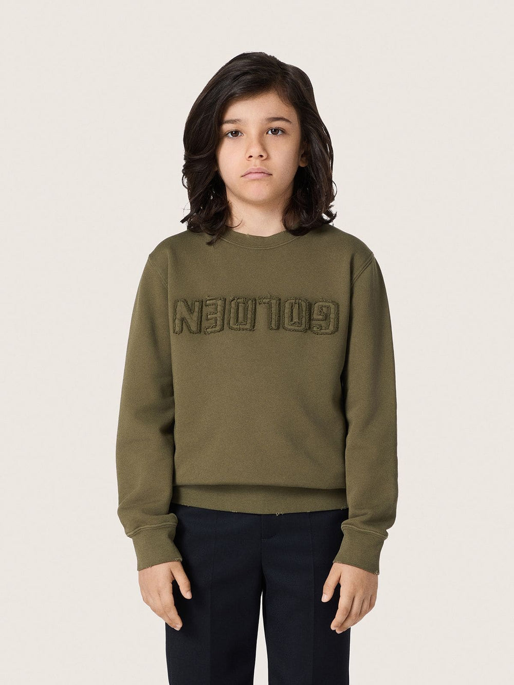 Golden unisex sweatshirt in military-green cotton with reversed logo