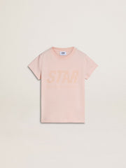 Girls' pink T-shirt with pink print on the front