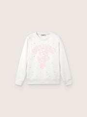 Journey white cotton crew-neck sweatshirt for girls with mascot print and crystal appliqués