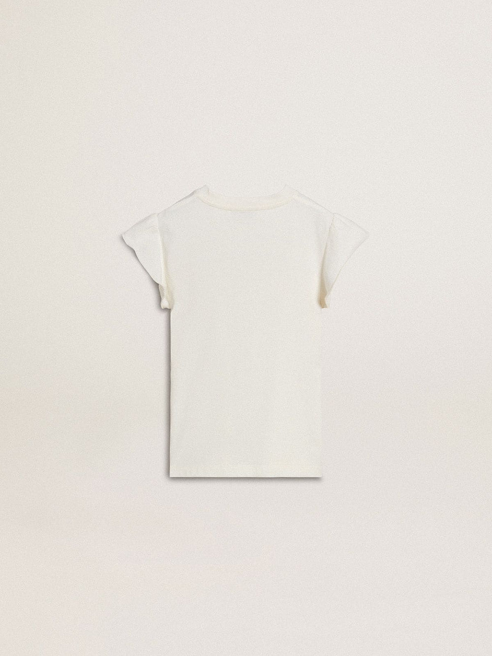 Girls' T-shirt with ruffled sleeves with lettering and embroidery