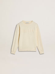Girls’ cream-colored sweatshirt with patch writing