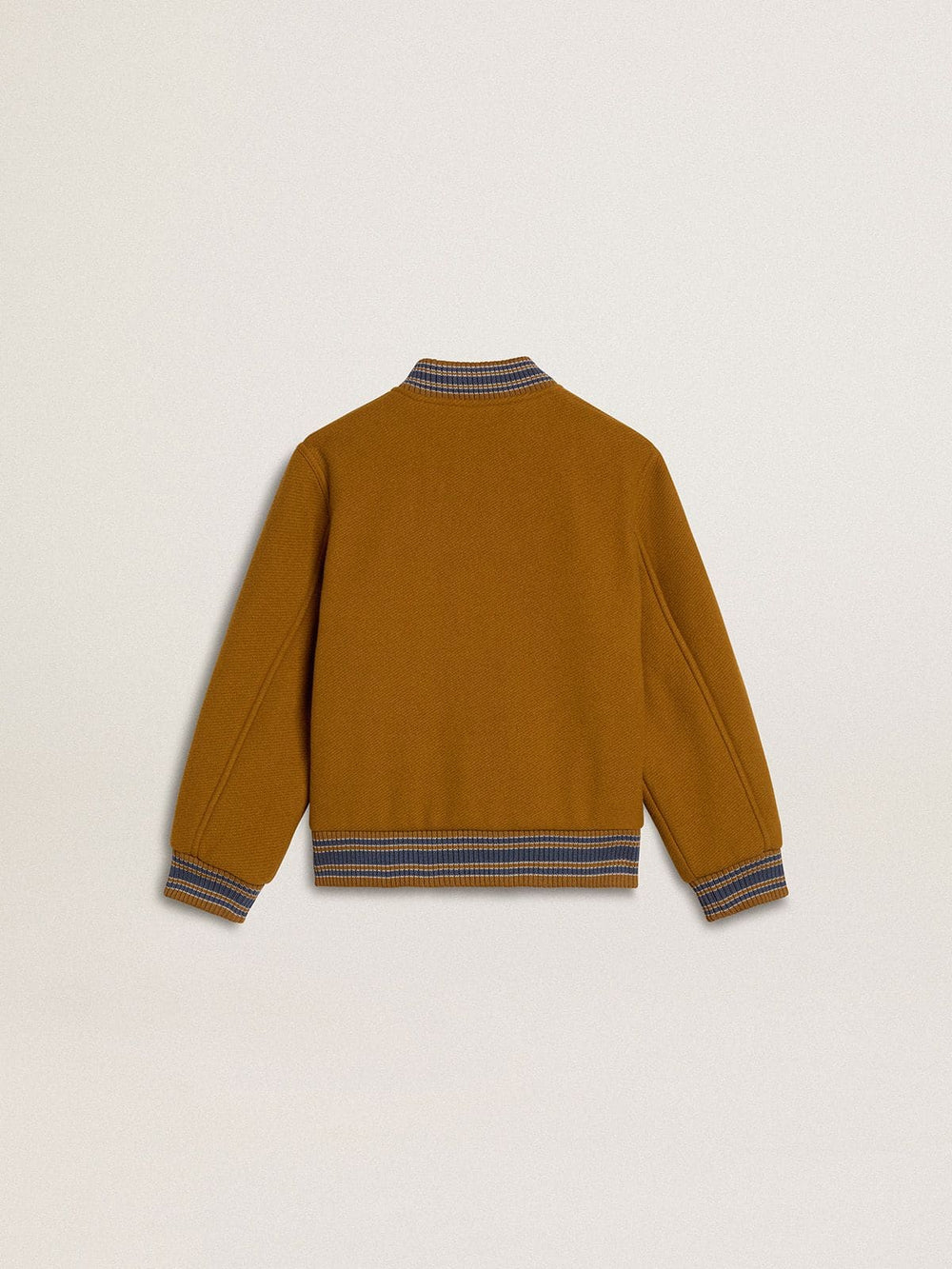 Kids’ wool bomber jacket in ochre yellow with patch