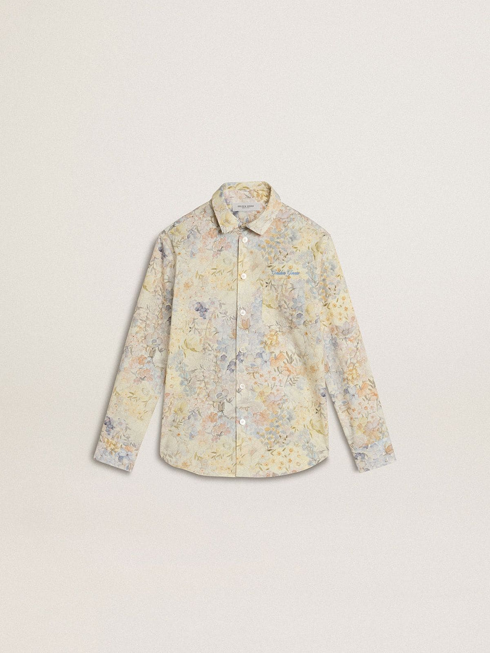 Girls' cotton shirt with multicolor floral print