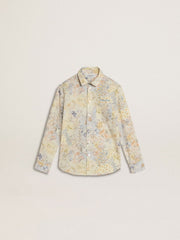 Girls' cotton shirt with multicolor floral print