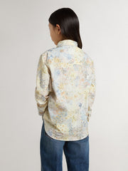 Girls' cotton shirt with multicolor floral print