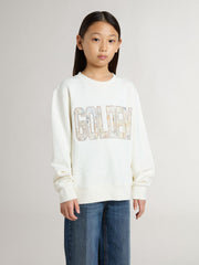 Girls' white sweatshirt with multicolor Golden writing on the front
