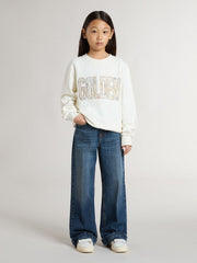 Girls' white sweatshirt with multicolor Golden writing on the front