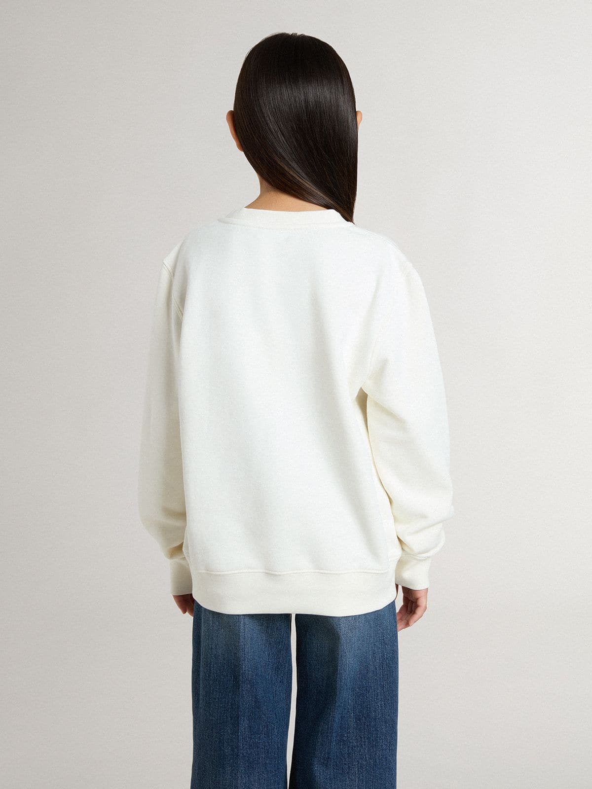 Girls' white sweatshirt with multicolor Golden writing on the front