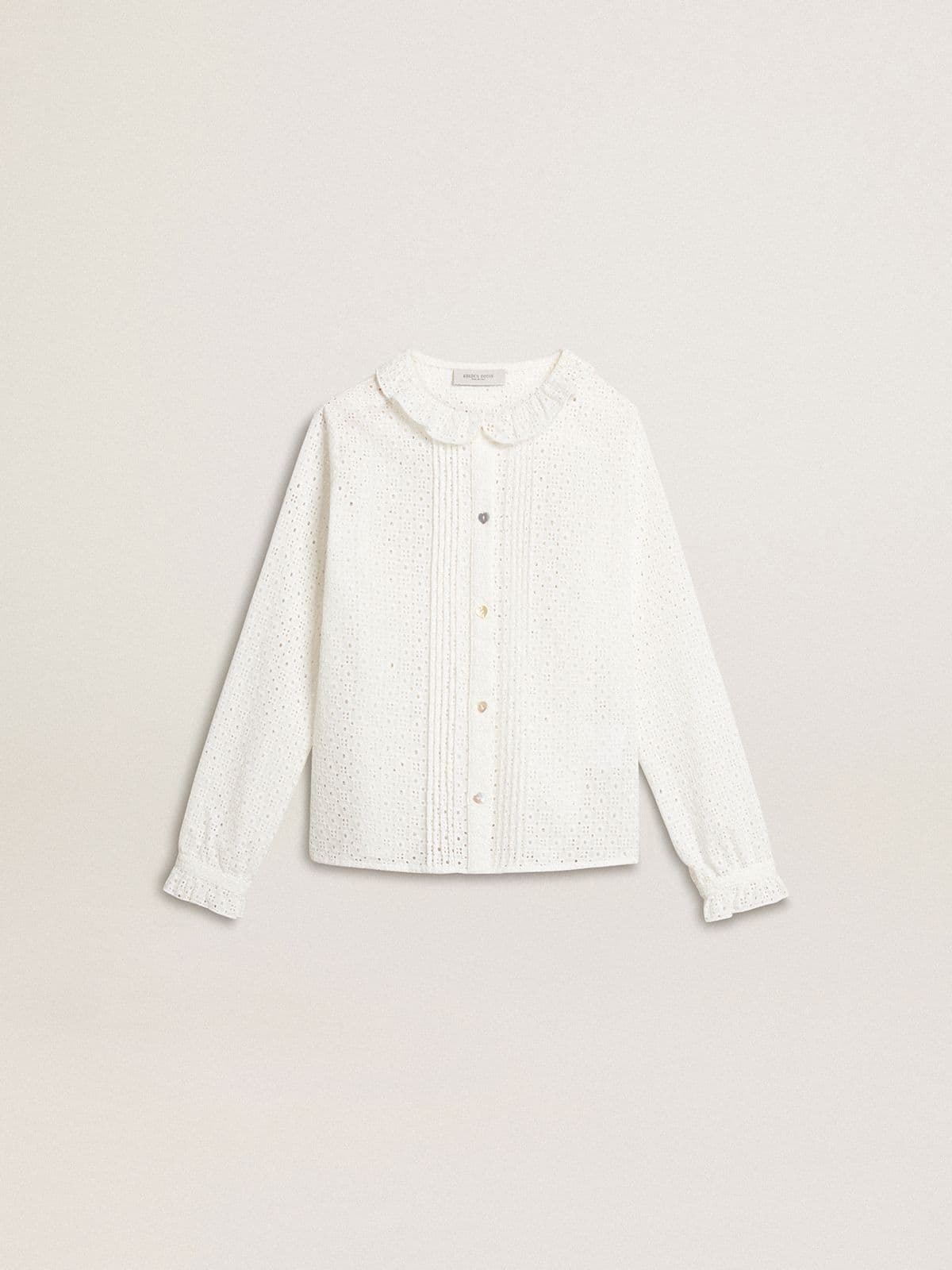Girls' white broderie anglaise cotton shirt