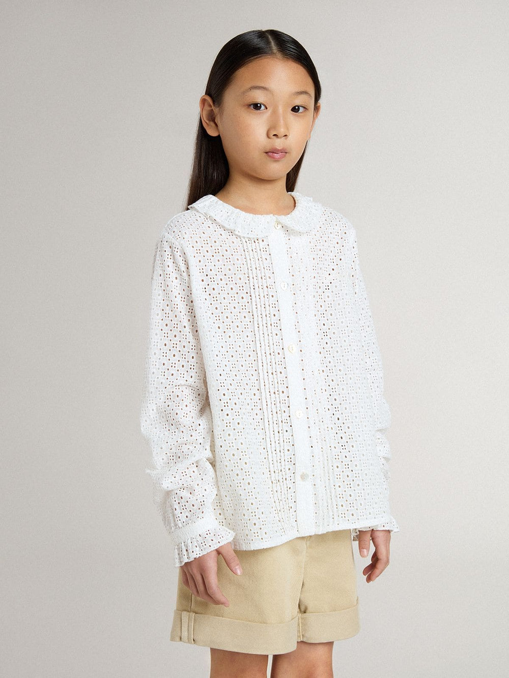 Girls' white broderie anglaise cotton shirt