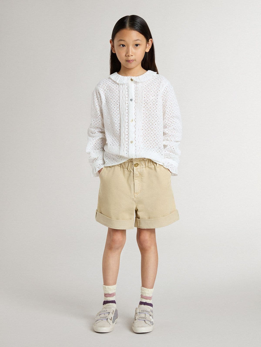 Girls' white broderie anglaise cotton shirt