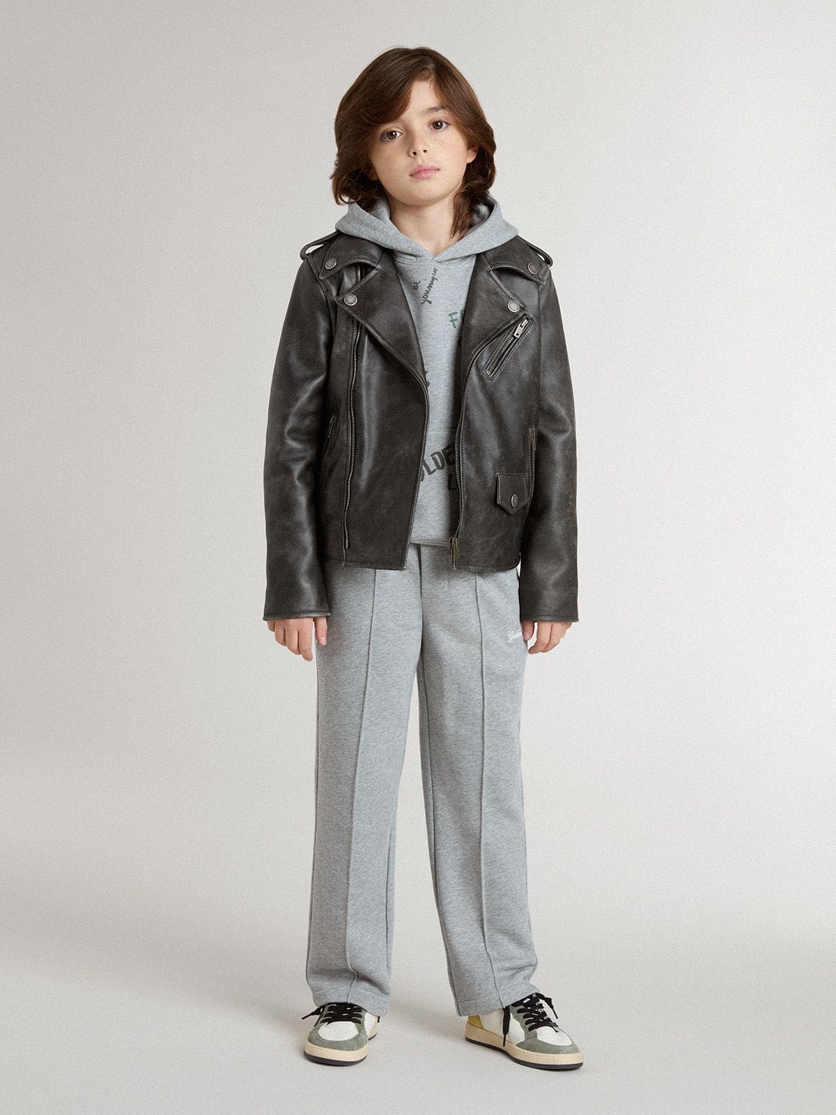 Kids’ gray sweatshirt with multicolor printed lettering